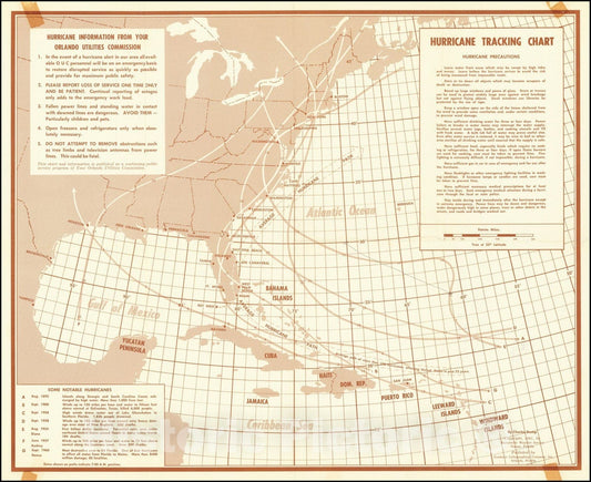 Historic Map : Hurricane Tracking Chart , 1961, Vintage Wall Art