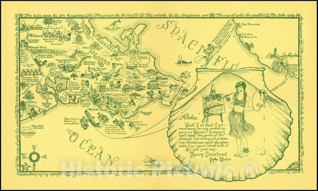 Historic Map : Aloha - Christmas Post Card,  1947, Vintage Wall Art