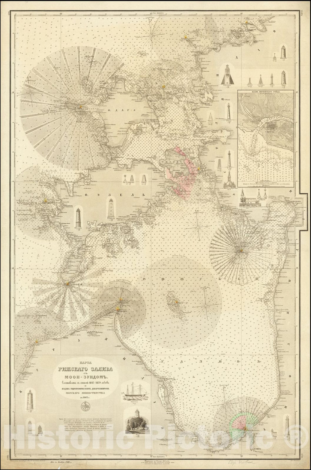 Historic Map : Map of the Gulf of Riga with Moon Sound.Published by the Hydrographic Department of the Marine Ministry of 1862., 1862 (1869), Vintage Wall Art