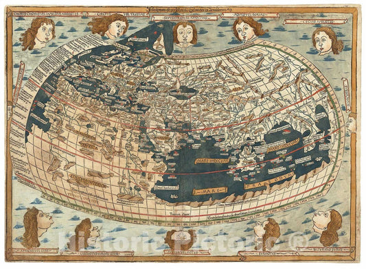 Historic Map : World, 1482 v2, Vintage Wall Art