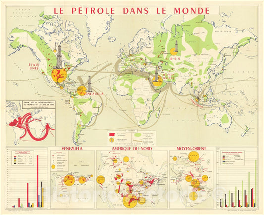 Historic Map : Le PÃ©trole dans le Monde, 1958, Vintage Wall Art