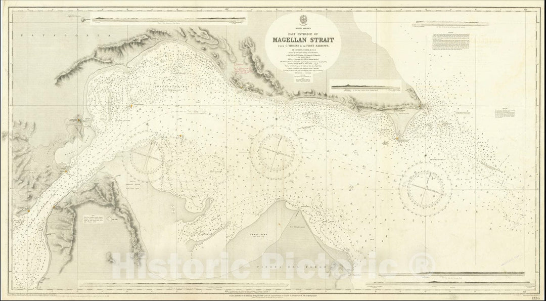 Historic Map : East Entrance of Magellan Strait from C. Virgins to the First Narrows. By Captain R.C. Mayne, R.N: C.B., 1869 v1, Vintage Wall Art