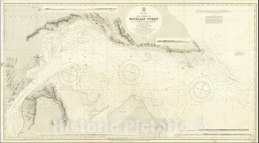 Historic Map : East Entrance of Magellan Strait from C. Virgins to the First Narrows. By Captain R.C. Mayne, R.N: C.B., 1869 v1, Vintage Wall Art