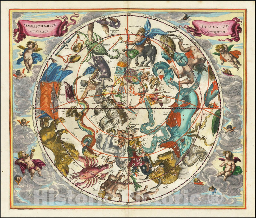 Historic Map : Haemisphaerium Stellatum Australe Antiquum ,1660 (1661) v1, Vintage Wall Art