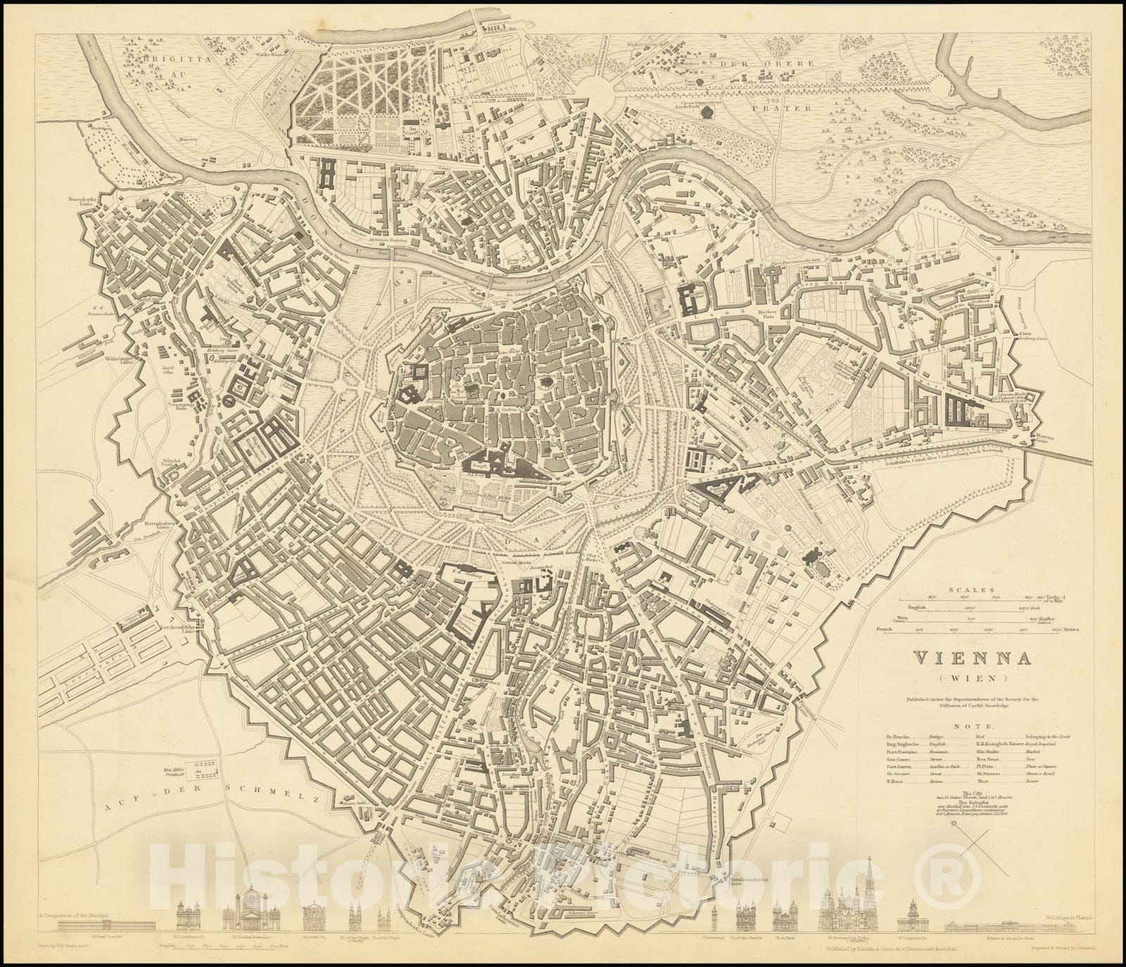 Historic Map : Vienna , 1833, Vintage Wall Art