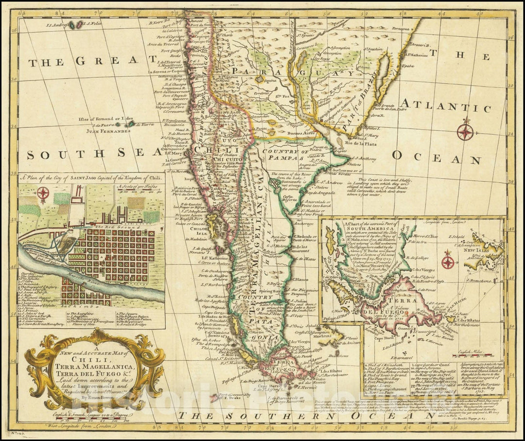 Historic Map : A New and Accurate Chili, Terra Magellanica, Terra del Fuego &c. , 1744, Vintage Wall Art