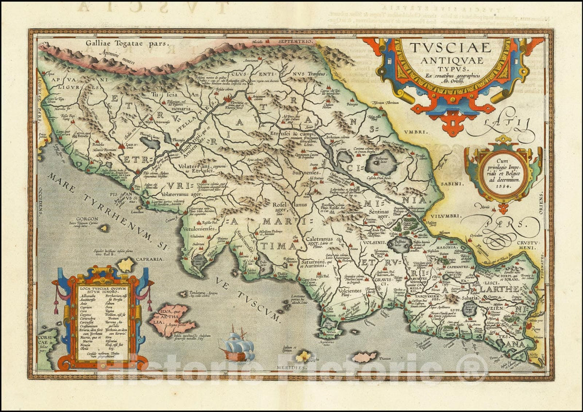 Historic Map : Tusciae Antiquae Typus, 1584, 1624, Vintage Wall Art