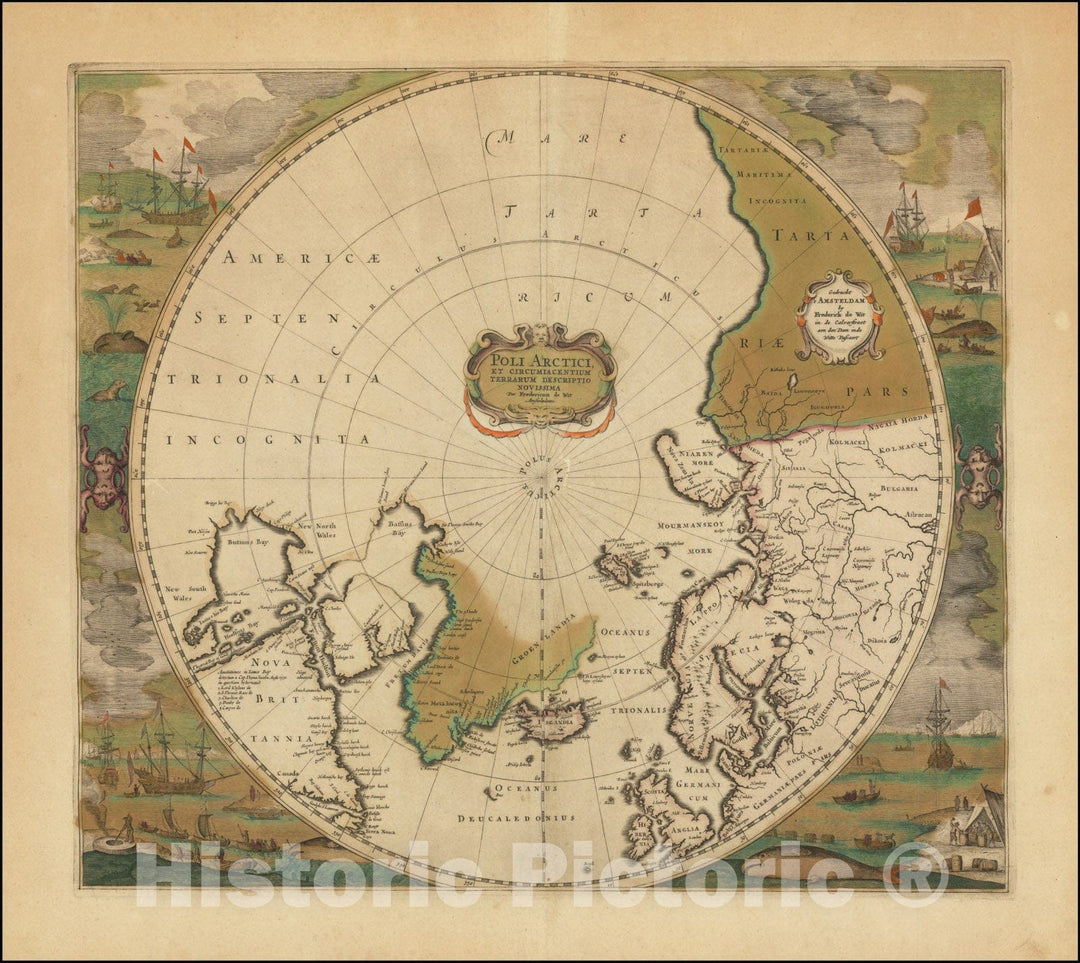 Historic Map : Poli Arctici et terrarum Circumiaccentium Descriptio Novissima Par. F. De Wit, 1715, Vintage Wall Art