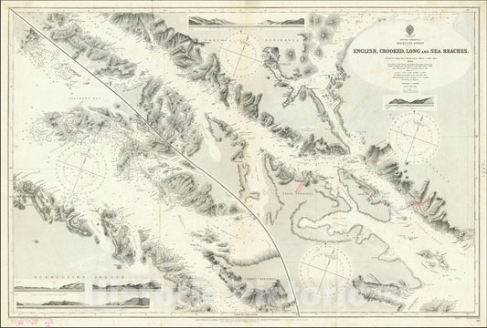 Historic Map : Magellan Strait English, Crooked, Long and Sea Reaches. Surveyed by Captain W.J.L. Wharton and the Officers of H.M.S. Sylvia,1883 (updates to 1915), Vintage Wall Art