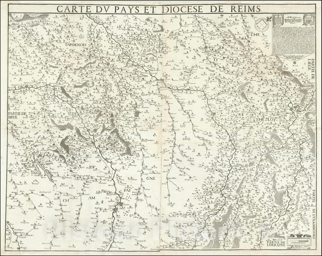 Historic Map : Carte du Pays et Diocese de Reims, 1623, Vintage Wall Art