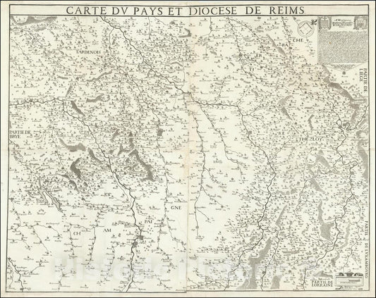 Historic Map : Carte du Pays et Diocese de Reims, 1623, Vintage Wall Art