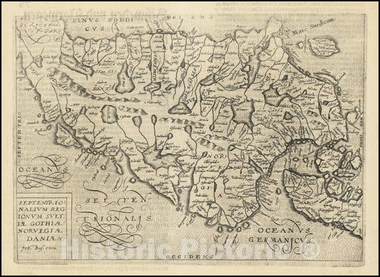 Historic Map : Septentrionalium Regionum Suetiae Gothiae Norvegia Daniae, 1593, Vintage Wall Art