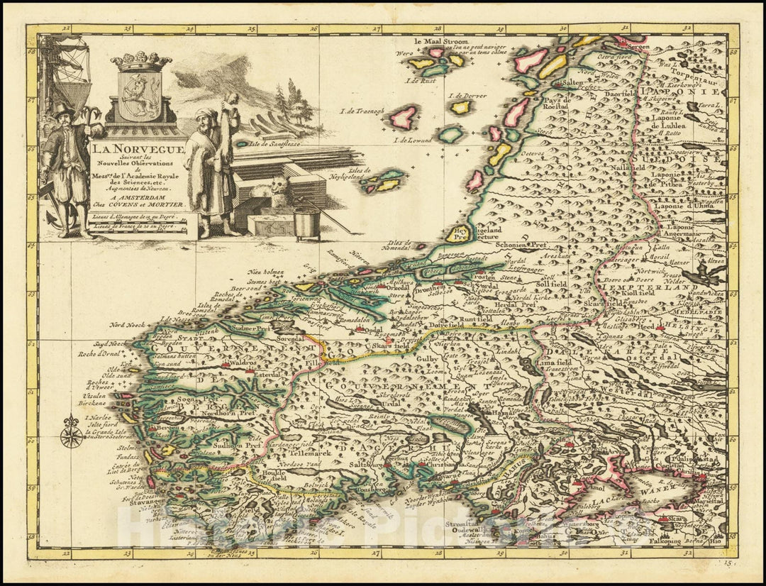 Historic Map : La Norvegue, Suivant les Nouvelles Observations de Messrs. de l'Academie Royale des Sciences, etc. Augmentees de Nouveau., 1735, Vintage Wall Art