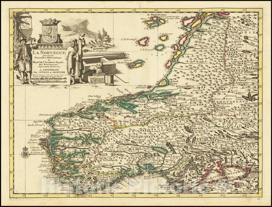 Historic Map : La Norvegue, Suivant les Nouvelles Observations de Messrs. de l'Academie Royale des Sciences, etc. Augmentees de Nouveau., 1735, Vintage Wall Art