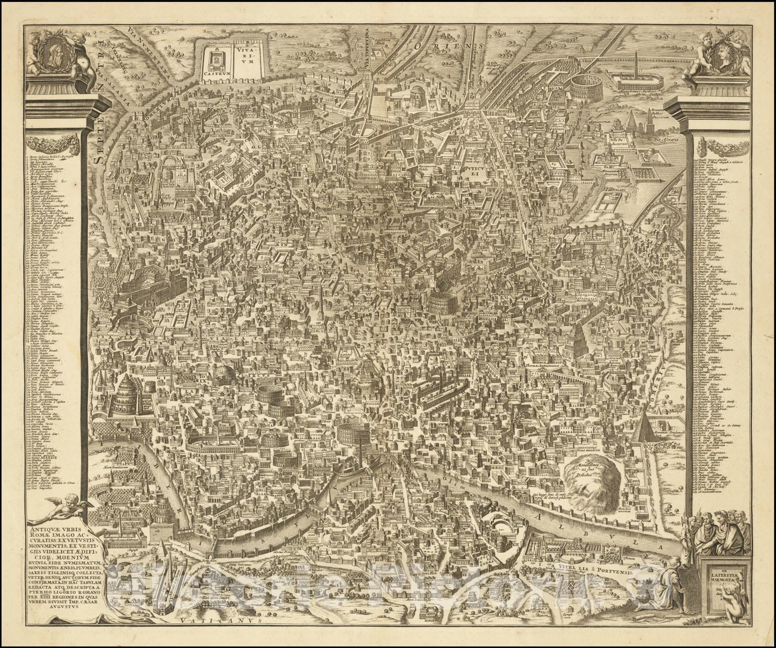 Historic Map : Antiquae Urbis Romae Imago Accuratiss Ex Vetustis Monumentis, Descripta a Pyrrho Ligorio Romano Per XIIII Regiones in Quas Urbem Divisit Imp. Caesar Augustus, 1696, Vintage Wall Art