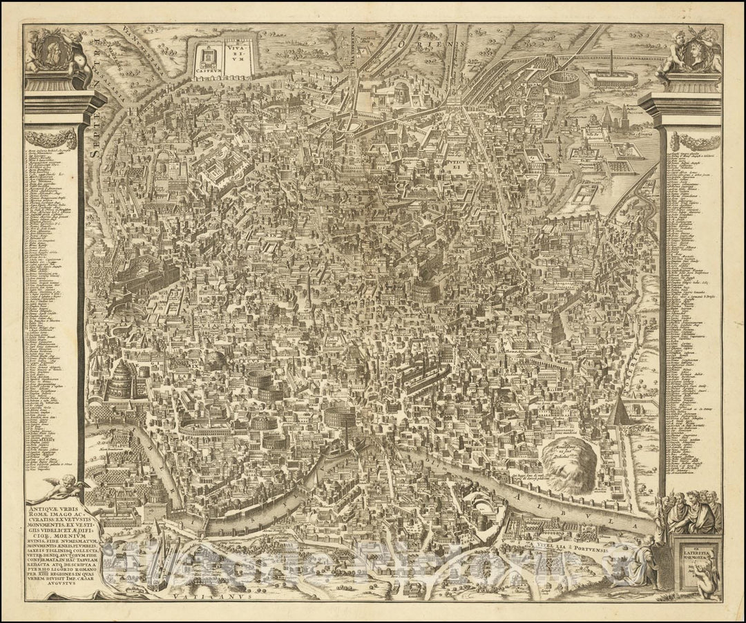 Historic Map : Antiquae Urbis Romae Imago Accuratiss Ex Vetustis Monumentis, Descripta a Pyrrho Ligorio Romano Per XIIII Regiones in Quas Urbem Divisit Imp. Caesar Augustus, 1696, Vintage Wall Art