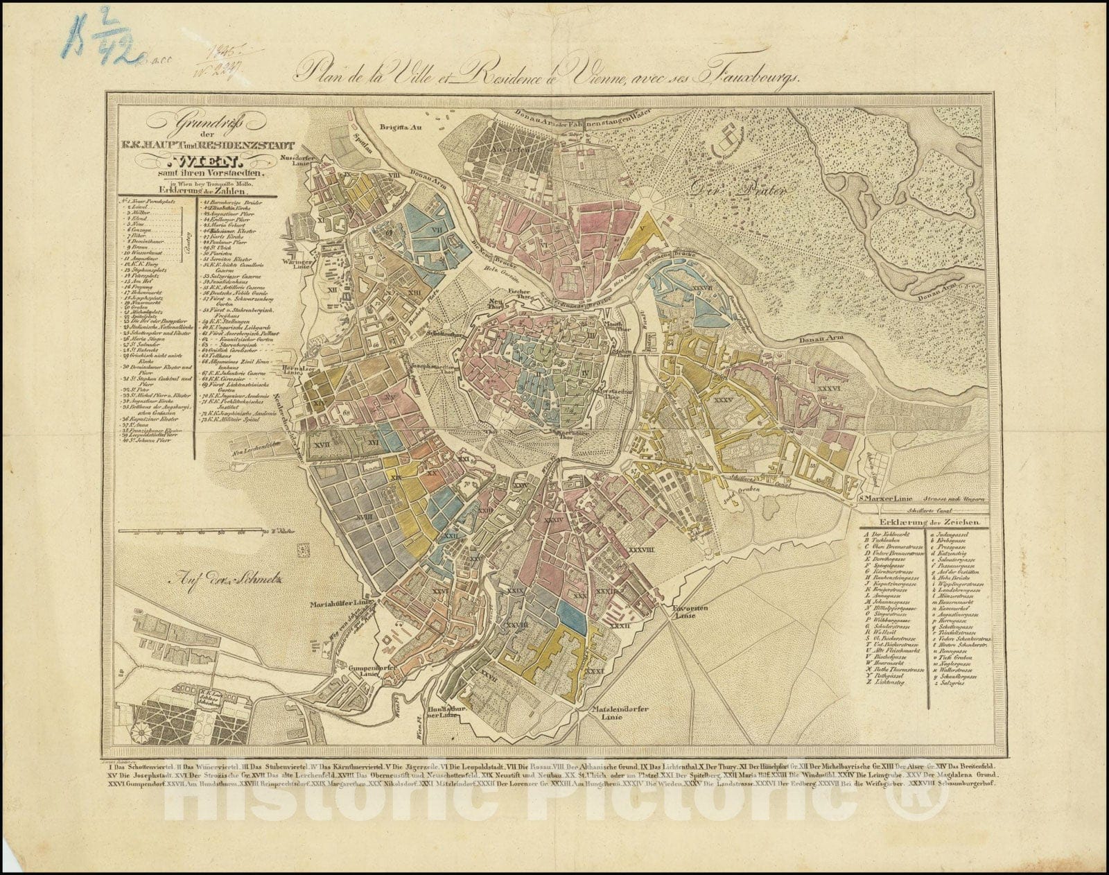 Historic Map : Grundriss der K.K. Haupt und Residenzstadt Wien samt ihren Vorstaedten. , Plan de la Ville et Residence de Vienne avec ses Fauxbourgs., 1803, Vintage Wall Art