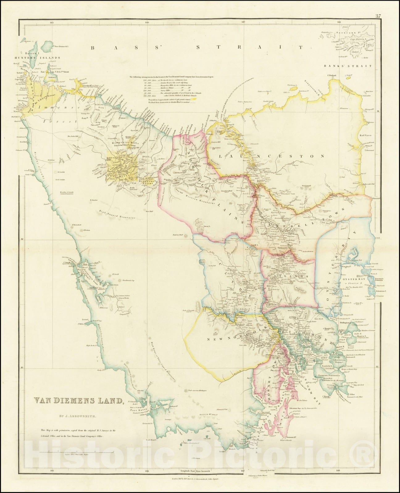 Historic Map : Van Diemens Land , 1842, Vintage Wall Art