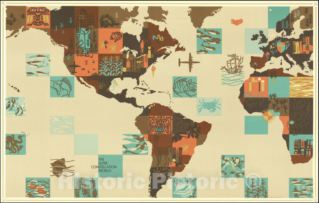 Historic Map : The Super Constellation World, 1950, Vintage Wall Art