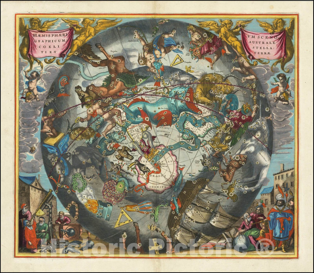 Historic Map : Haemisphaerium Scenographicum Australe Coeli Stellati Et Terrae,1660 (1661) v2, Vintage Wall Art
