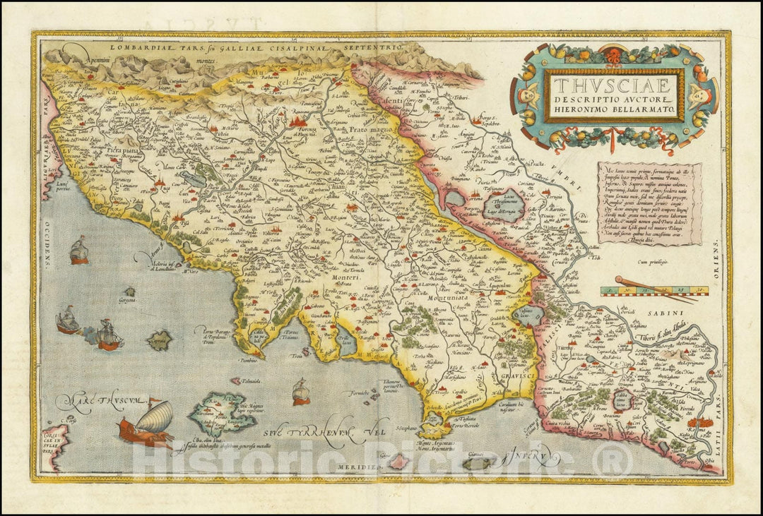 Historic Map : Thusciae Descriptio Autctore Hieronimo Bellarmato , 1573, Vintage Wall Art