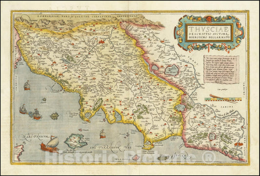 Historic Map : Thusciae Descriptio Autctore Hieronimo Bellarmato , 1573, Vintage Wall Art