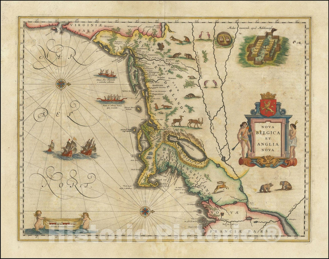 Historic Map : Nova Belgica Et Anglia Nova, 1638, Vintage Wall Art