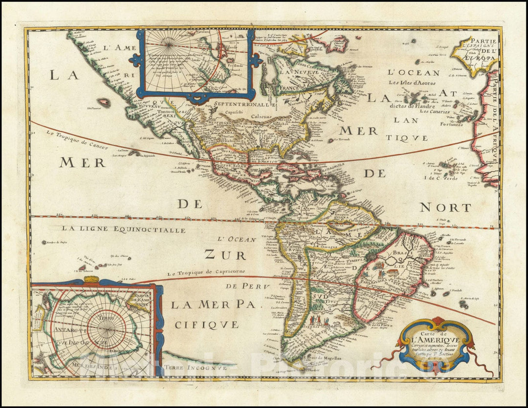 Historic Map : Carte de L'Amerique Corrigee et augmentee dessus toutes les autres devant faictes par P. Bertius 1639, 1639, Vintage Wall Art