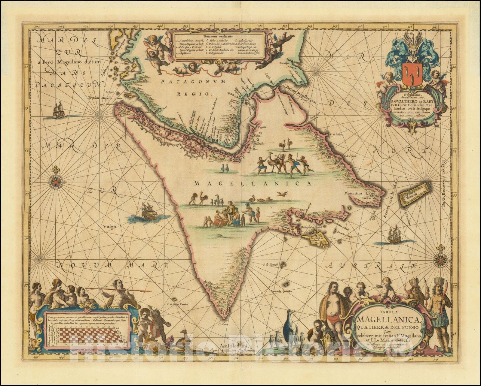 Historic Map : Tabula Magellanica qua Tierrae Del Fuego cum celeberrimis fretis a F. Magellano et I. Le Maire detectus Novissima et accuratissima descriptio exhibeteur, 1640 v1, Vintage Wall Art