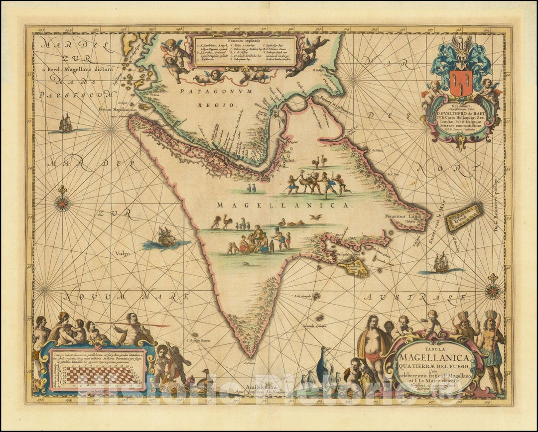 Historic Map : Tabula Magellanica qua Tierrae Del Fuego cum celeberrimis fretis a F. Magellano et I. Le Maire detectus Novissima et accuratissima descriptio exhibeteur, 1640 v1, Vintage Wall Art