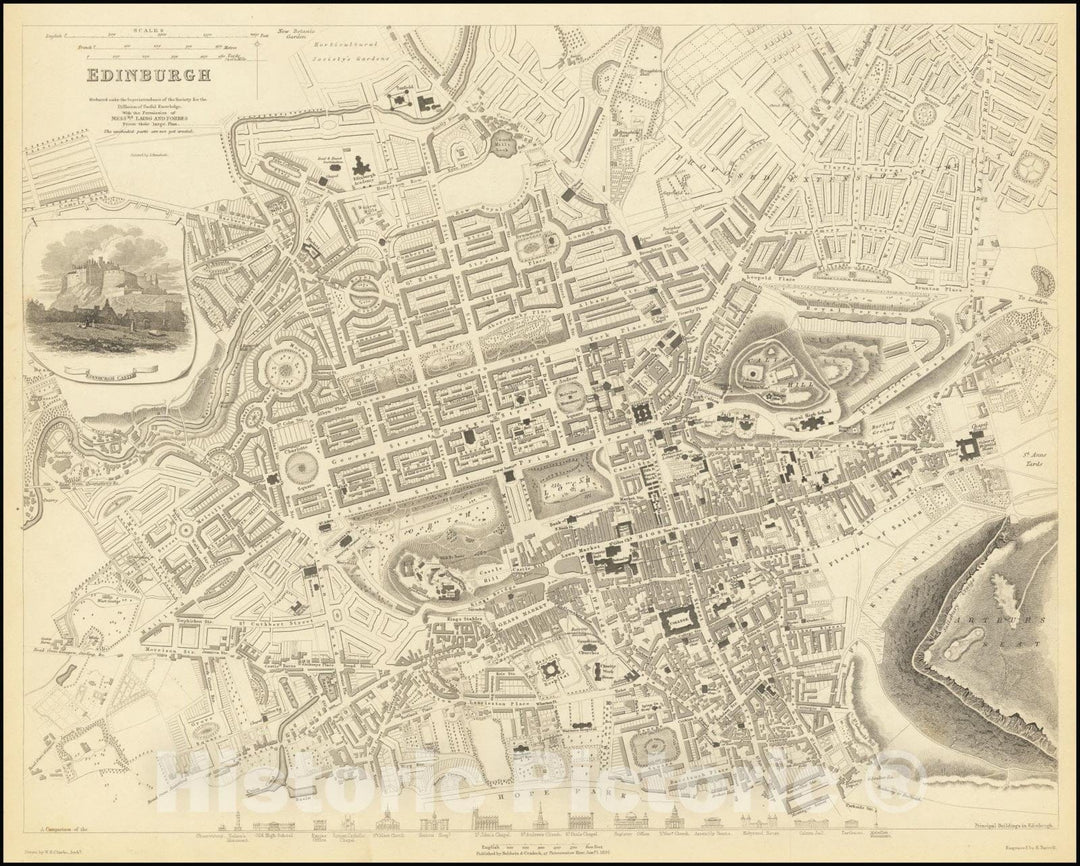 Historic Map : Edinburgh, 1834, Vintage Wall Art