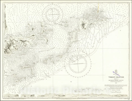 Historic Map : Virgin Islands Sheet II Sir Francis Drake's Channel Surveyed By Lieut. G.B. Lawrance R.N. 1848.,1861 (1926), Vintage Wall Art