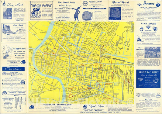 Historic Map : Bangkok and Thonburi, 1965, Vintage Wall Art