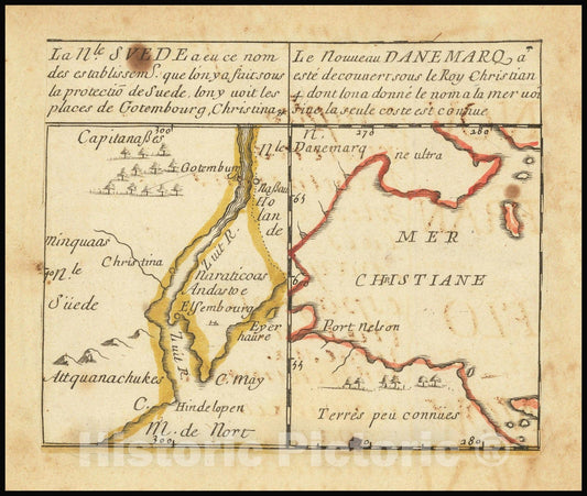 Historic Map : La Nle. Svede a eu ce nom des establissems,, Le Nouveau Danemarq a este decouvert, 1656 (1661), Vintage Wall Art