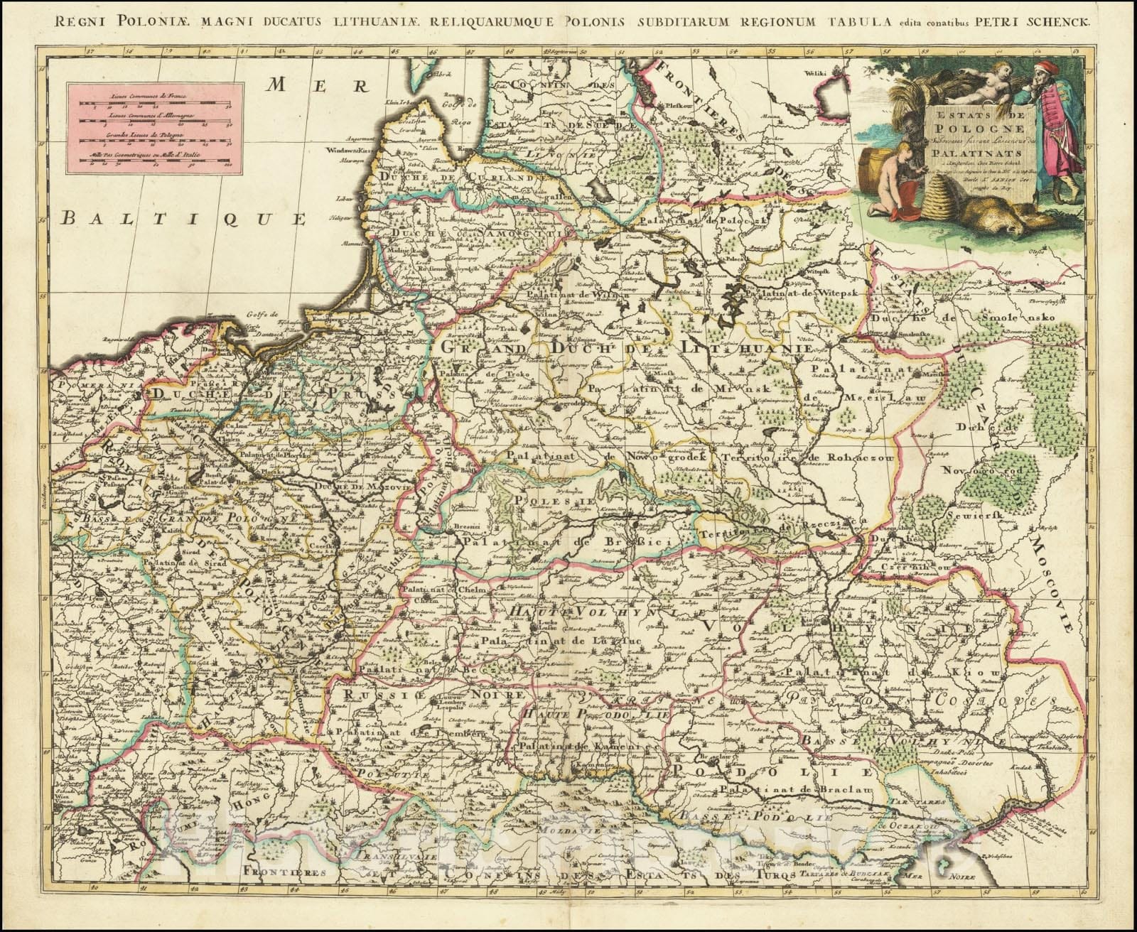 Historic Map : Estats de Pologne Subdiveses suivant l'estendue des Palatinats,  1700, Vintage Wall Art