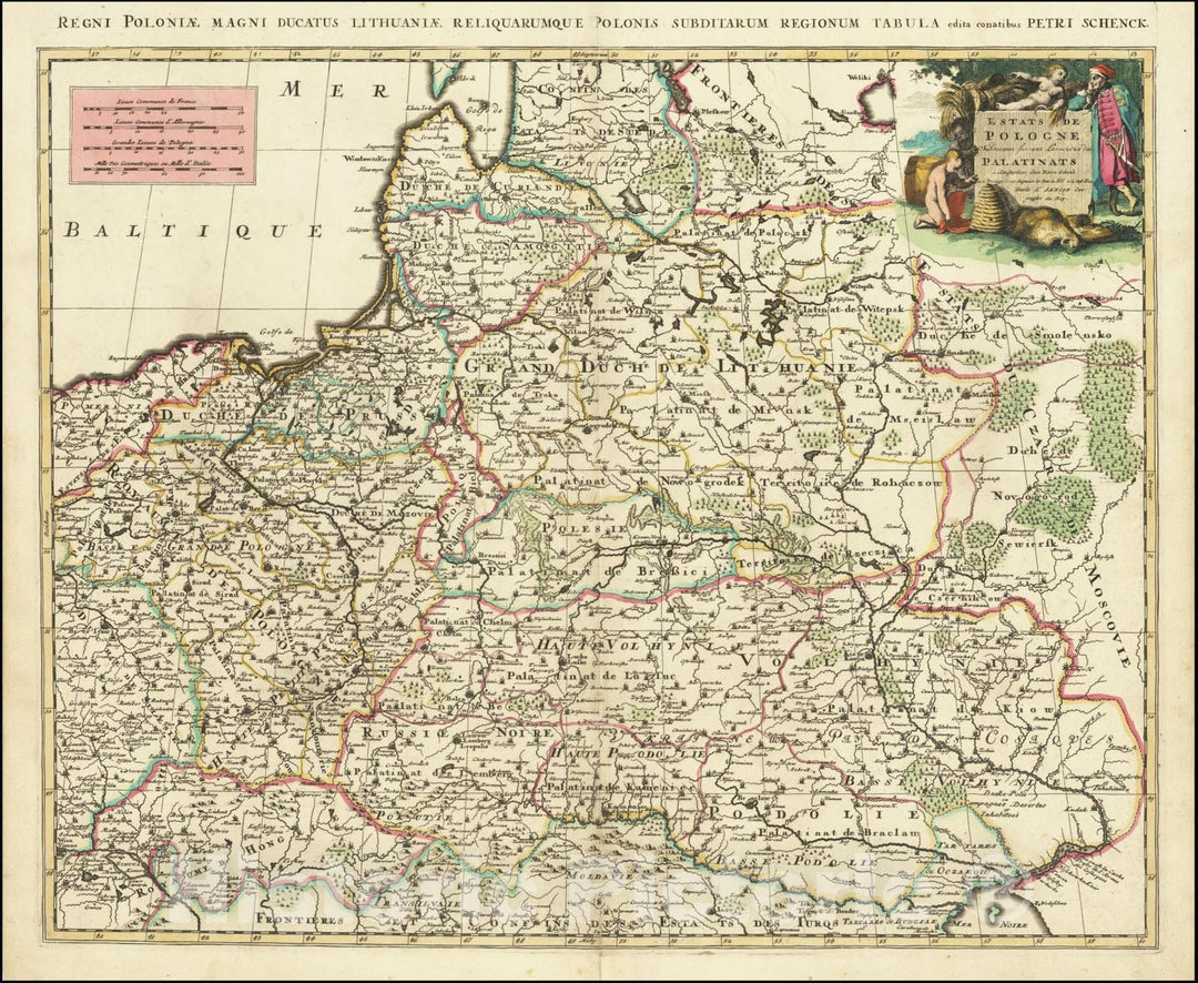 Historic Map : Estats de Pologne Subdiveses suivant l'estendue des Palatinats,  1700, Vintage Wall Art