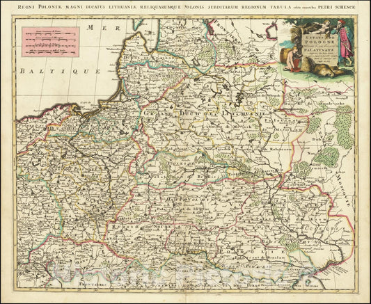 Historic Map : Estats de Pologne Subdiveses suivant l'estendue des Palatinats,  1700, Vintage Wall Art
