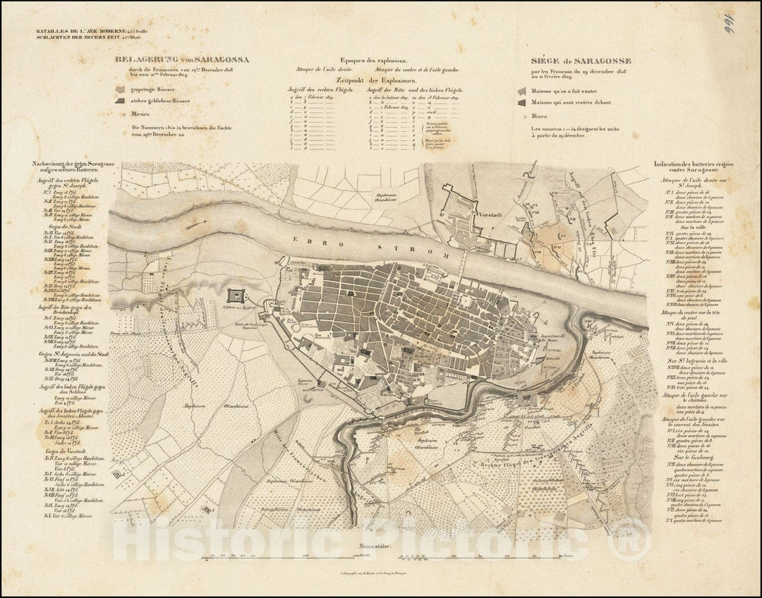 Historic Map : Zaragosa]Belagerung von Saragossa/ Siege de Saragosse, 1820, Vintage Wall Art