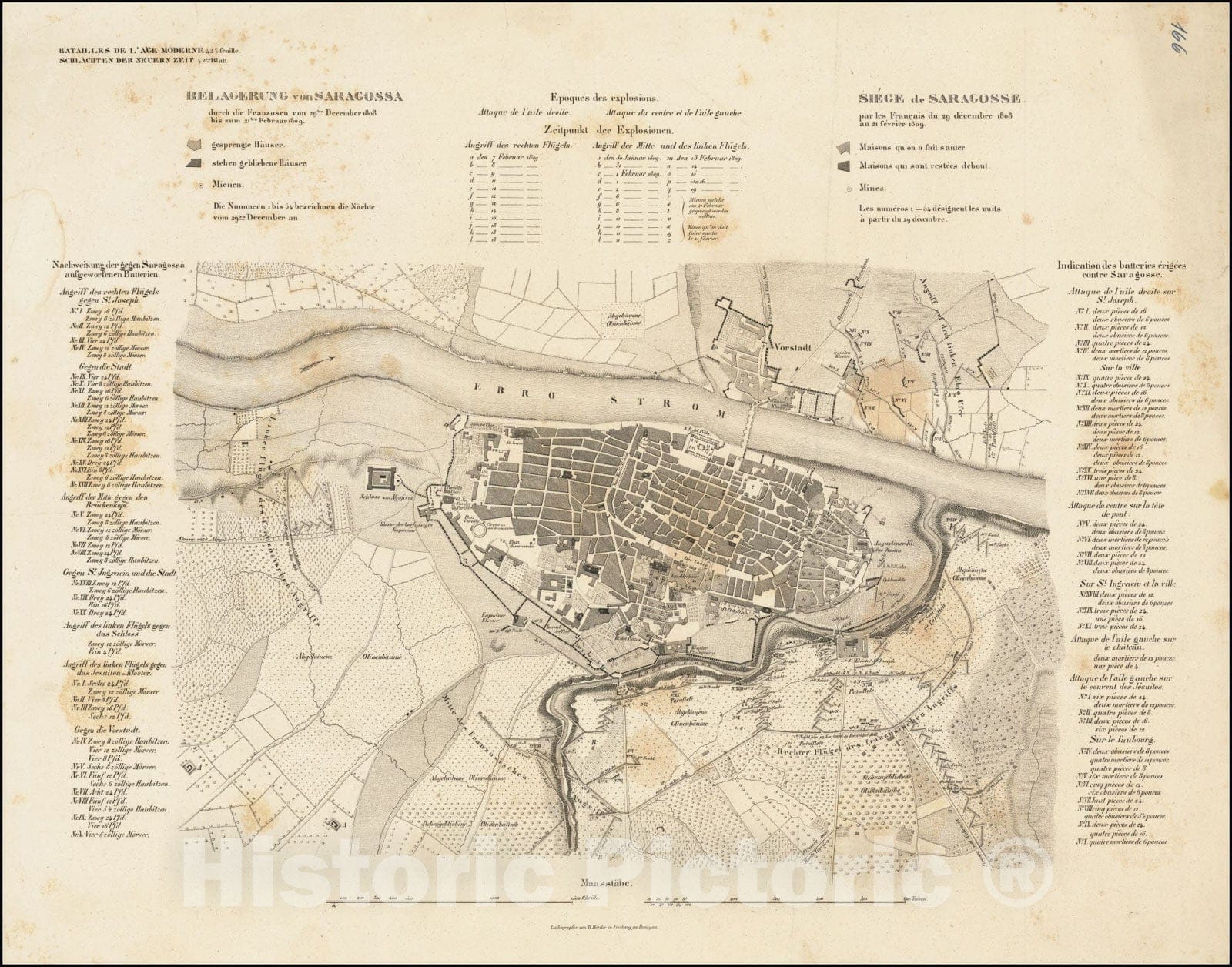 Historic Map : Zaragosa]Belagerung von Saragossa/ Siege de Saragosse, 1820, Vintage Wall Art