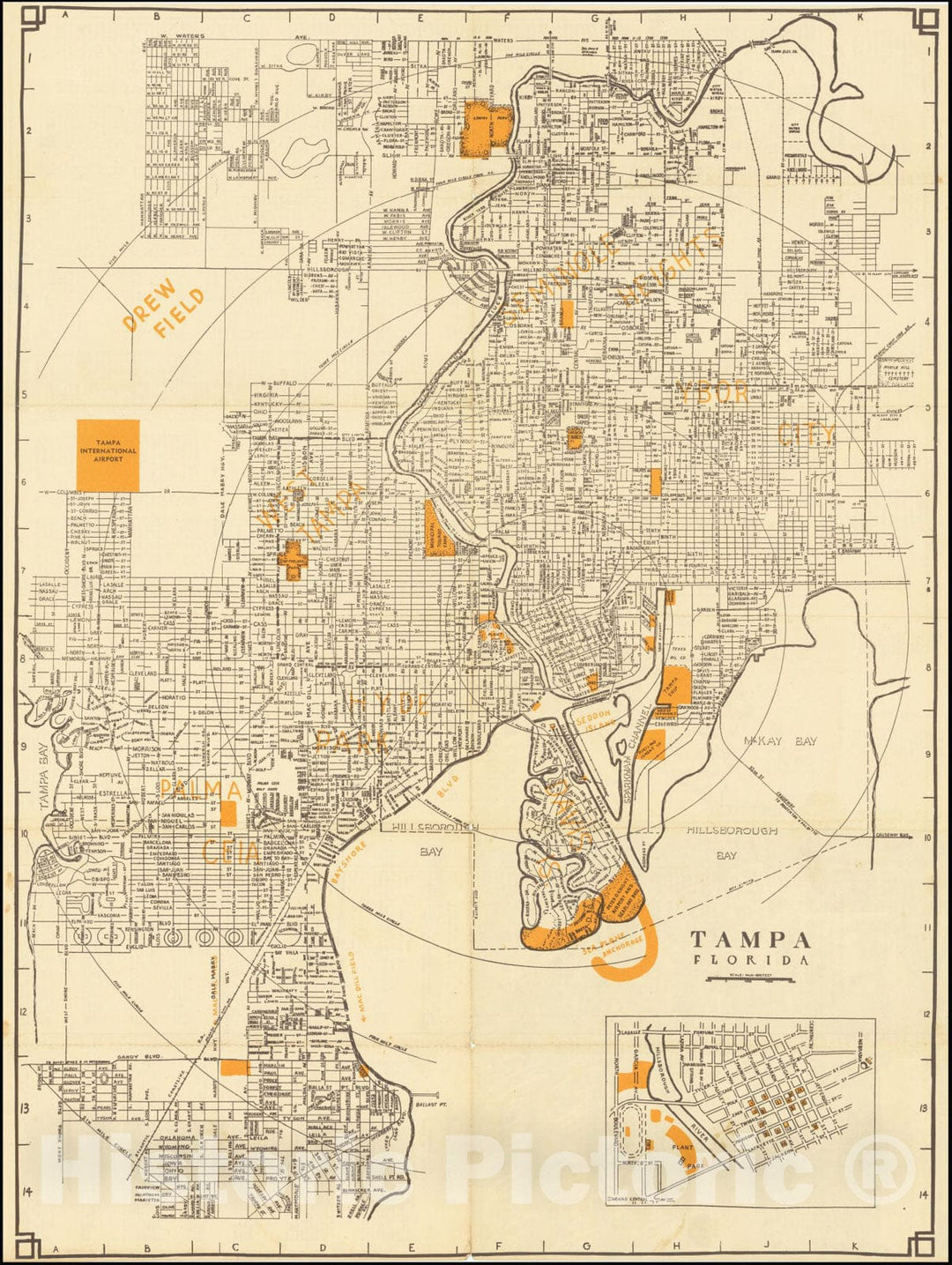 Historic Map : Official The City of Tampa Florida and Vincinity, 1947, Vintage Wall Art