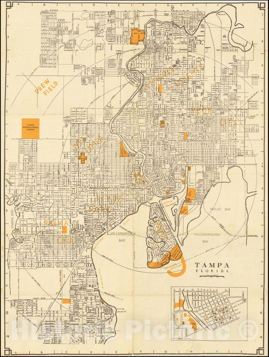 Historic Map : Official The City of Tampa Florida and Vincinity, 1947, Vintage Wall Art