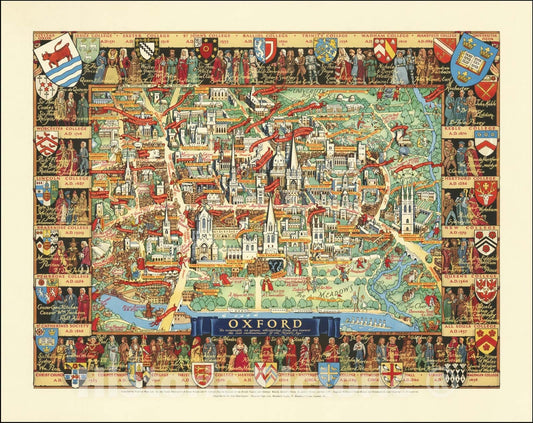Historic Map : Oxford'So venerable, so serene, whispering from her towers the last enchantments of the Middle Age.", 1948, Vintage Wall Art