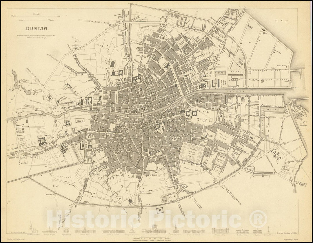 Historic Map : Dublin, 1836, Vintage Wall Art