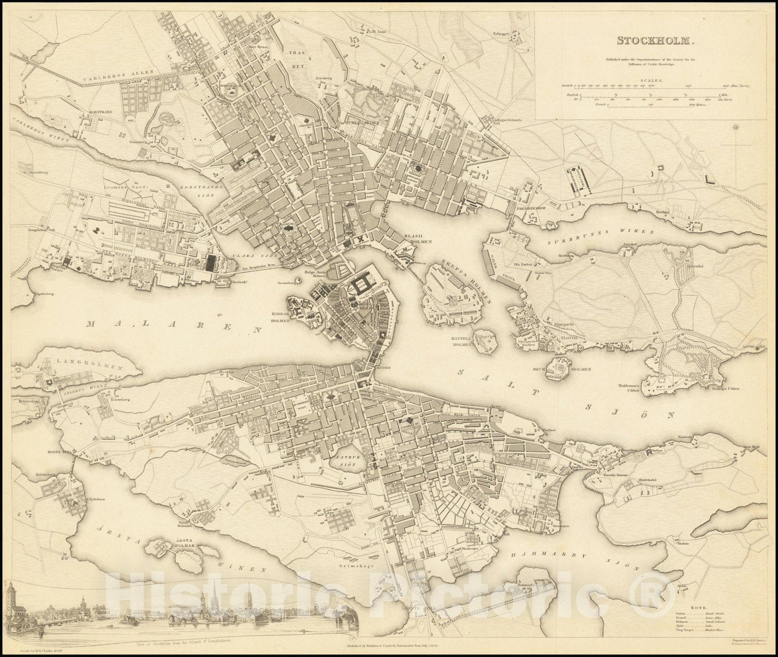 Historic Map : Stockholm, 1836, Vintage Wall Art