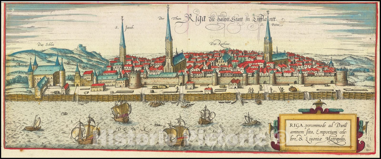 Historic Map : Riga, Percommode ad Duna Amnem Sita, Emporium Celebre, et Livoniae Metropolis, 1581, Vintage Wall Art