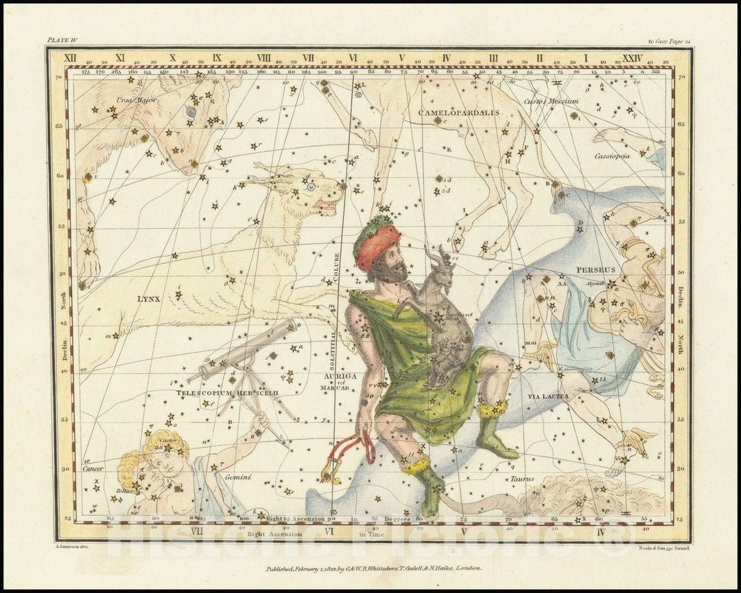 Historic Map : Auriga, The Charioteer , 1822, Vintage Wall Art