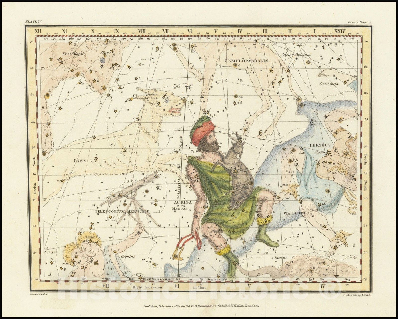 Historic Map : Auriga, The Charioteer , 1822, Vintage Wall Art