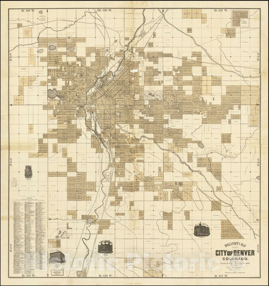 Historic Map : Rollandet's City of Denver Colorado -- Fourth Edition-- February 1st, 1889, 1889, Vintage Wall Art