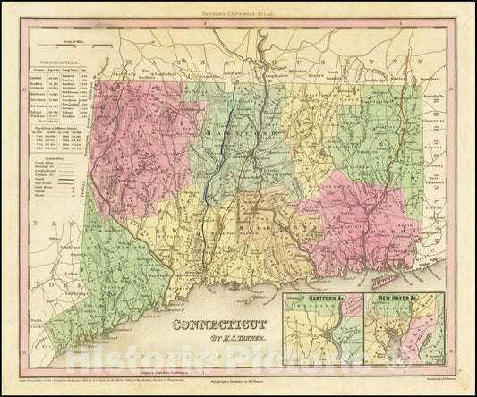 Historic Map : Connecticut by H. S. Tanner, 1836, Vintage Wall Art