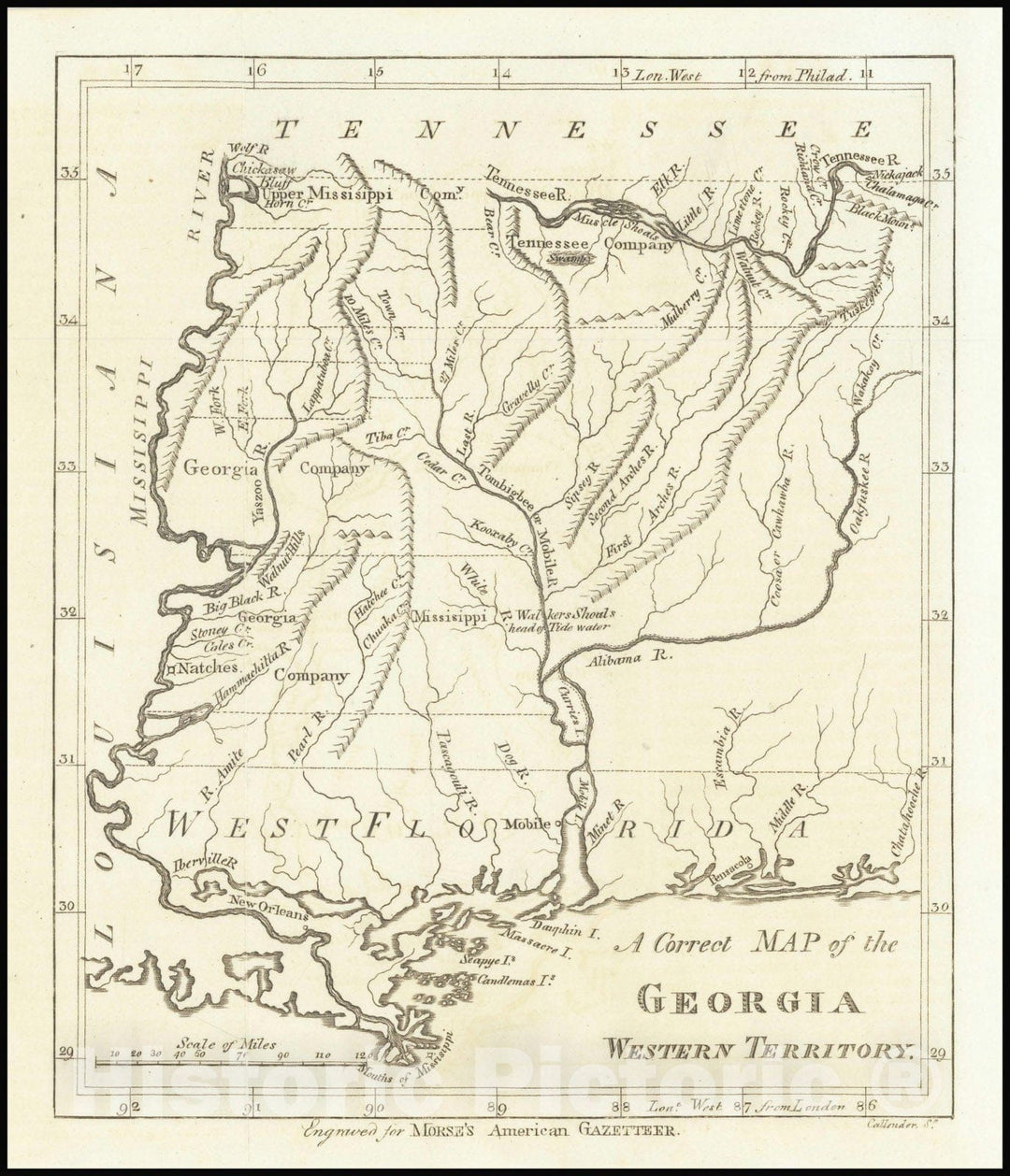 Historic Map : A Correct Georgia Western Territory, 1798, Vintage Wall Art